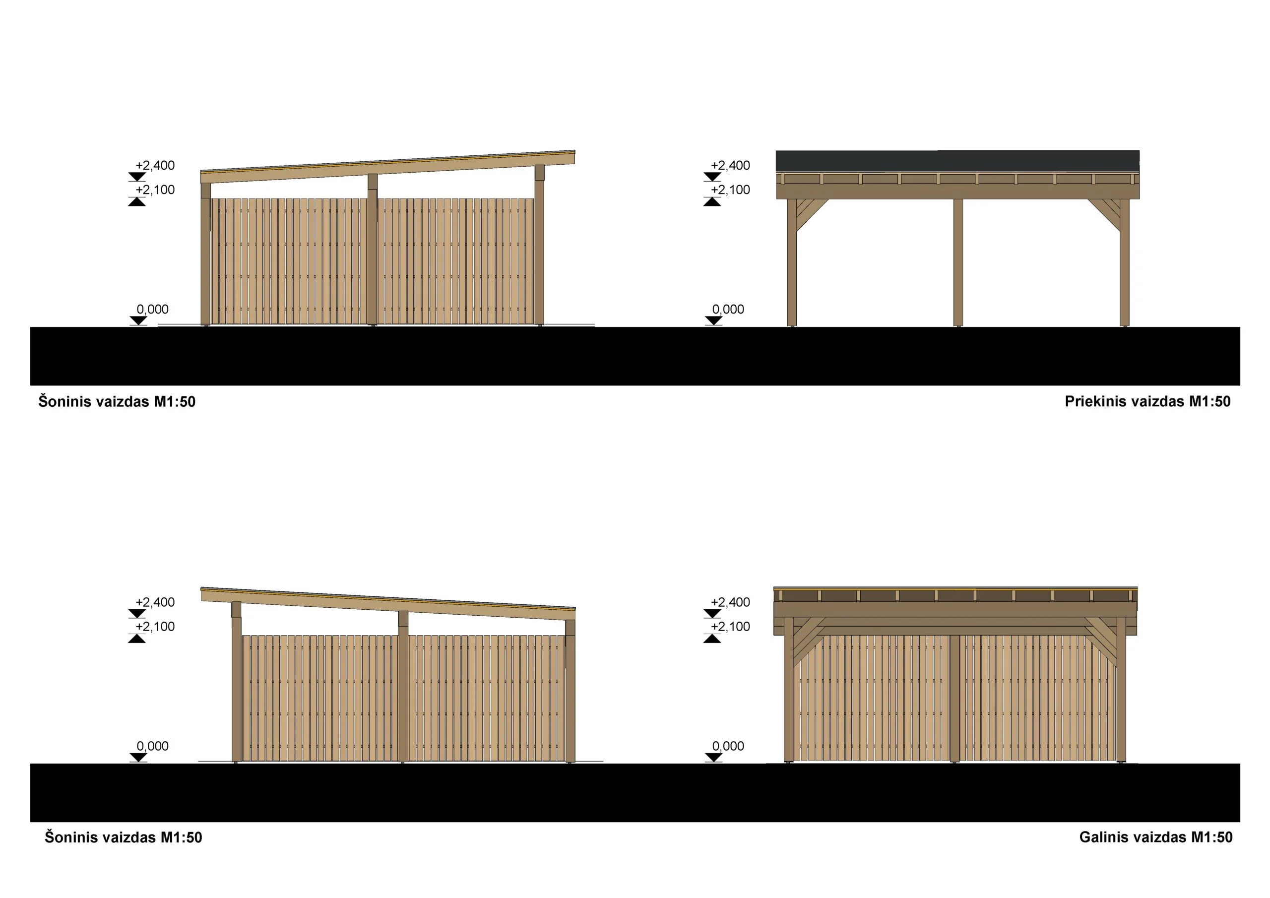 Dviguba medinė automobilio stoginė Olivia FR, 6x6, 36m² 1 Olivia plan flat 01