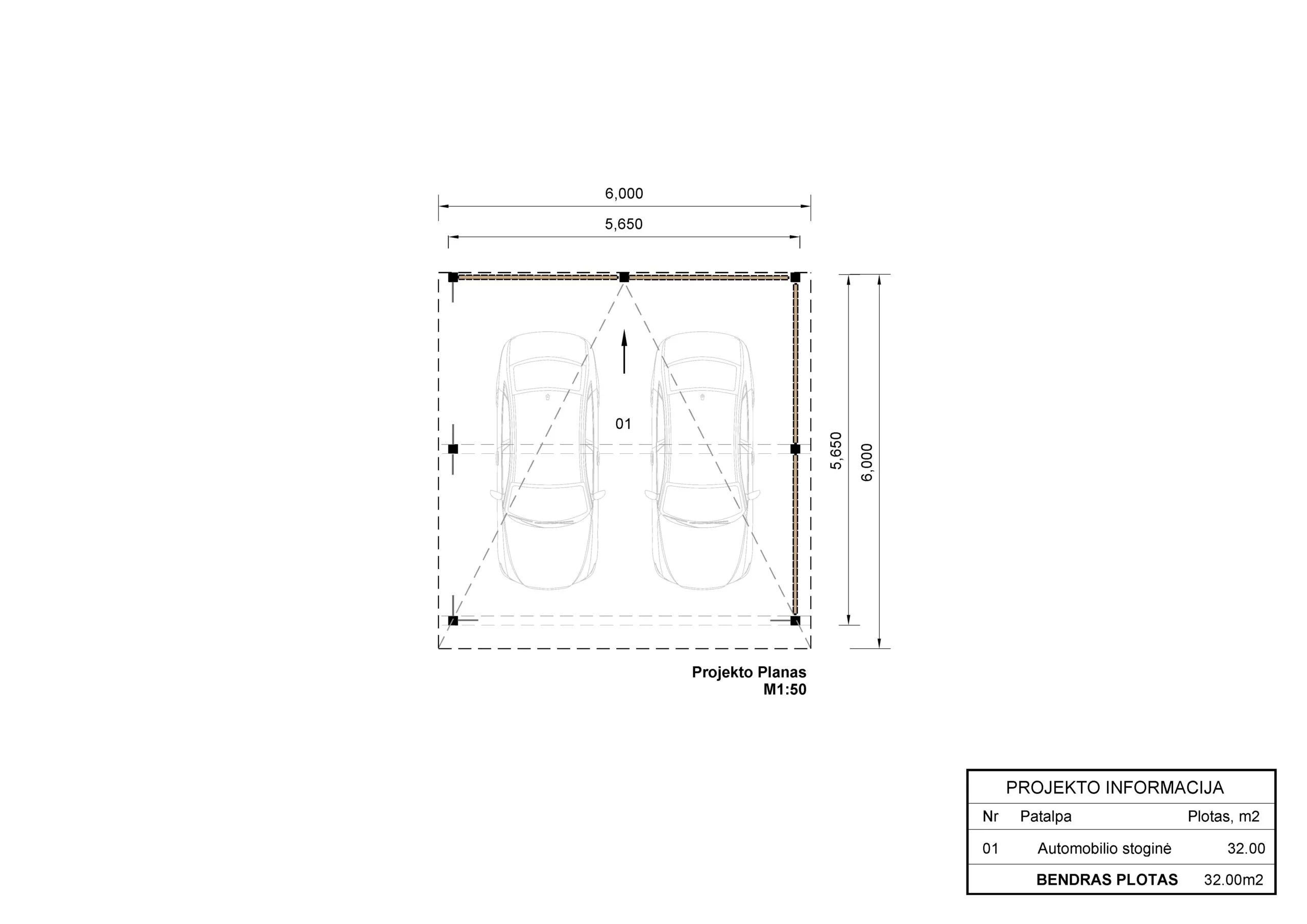 Dviguba medinė automobilio stoginė Olivia FR, 6x6, 36m² 2 Olivia plan flat 02