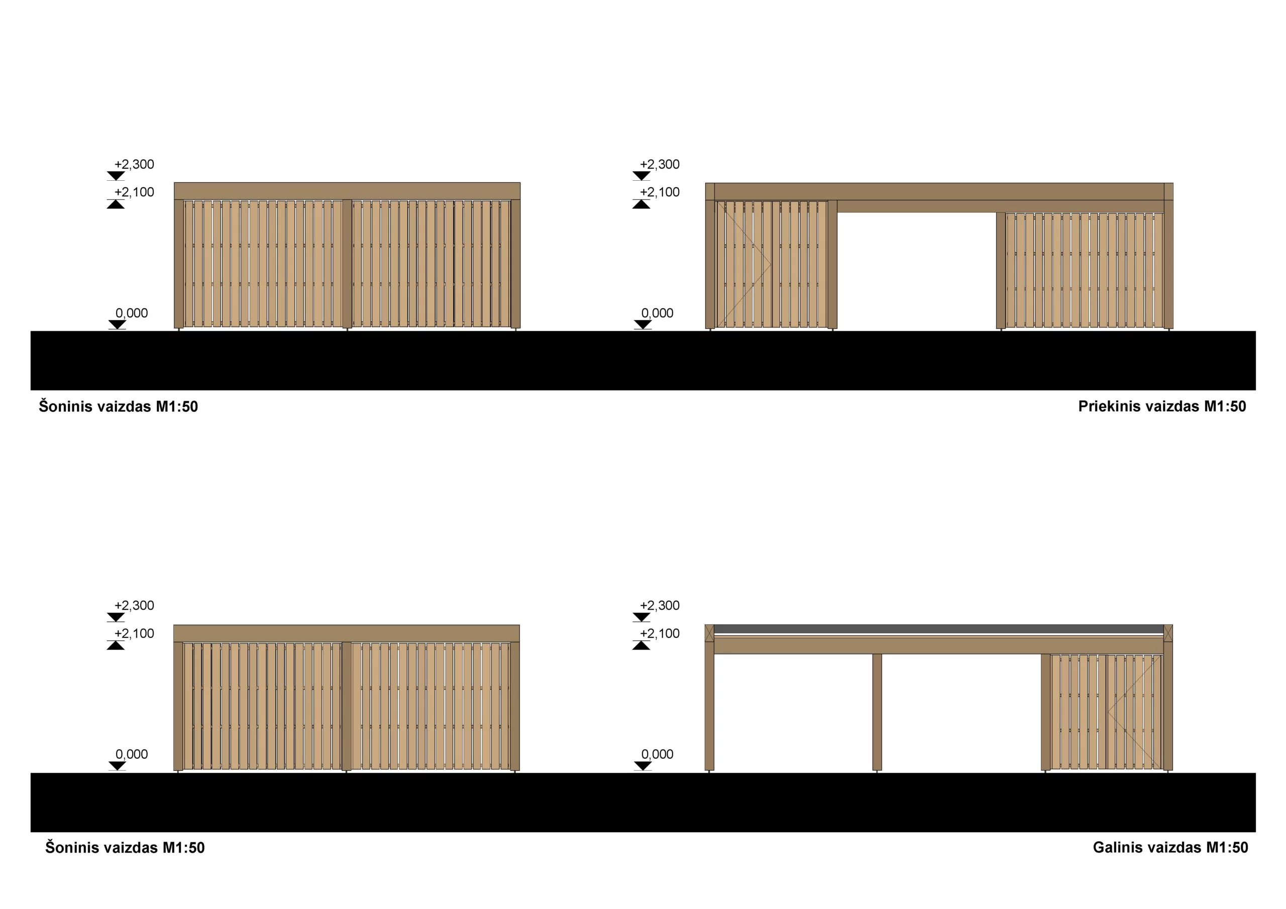 Dviguba medinė automobilio stoginė+sandėliukas Anika, 7.6x5.6, 42.50m² 3 anika facad 01