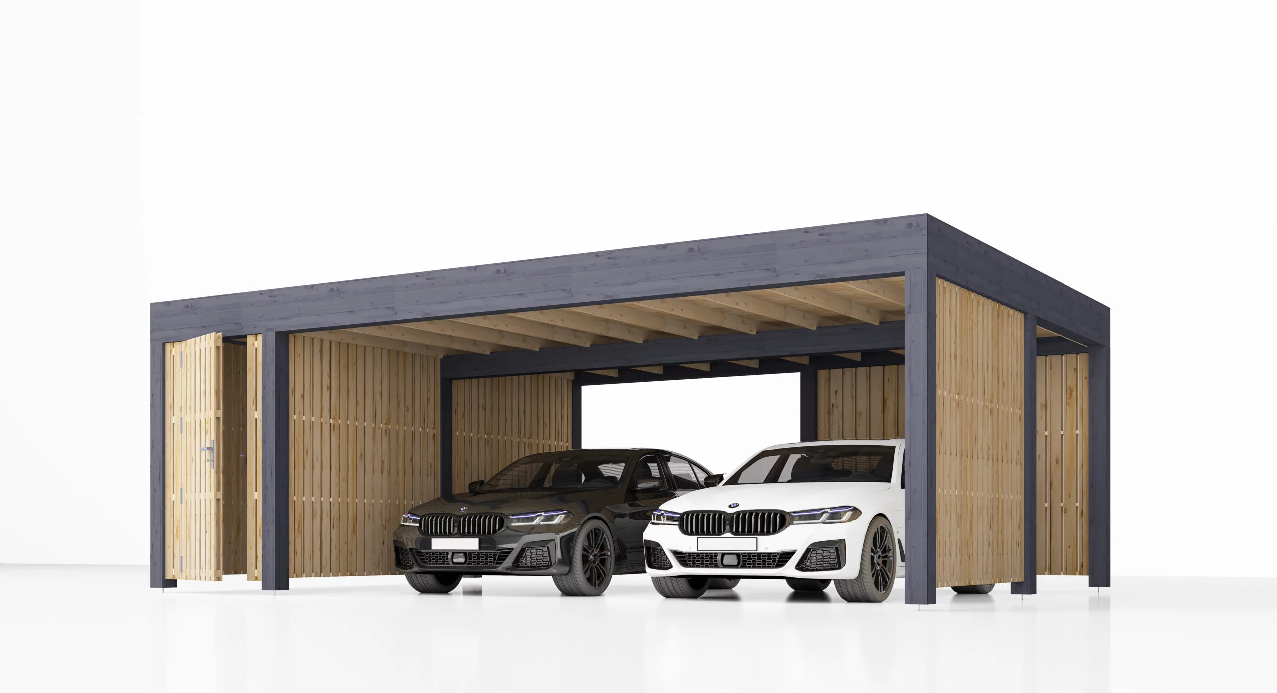 Dviguba medinė automobilio stoginė+sandėliukas Anika, 7.6x5.6, 42.50m² dviguba medine stogine olivia 06