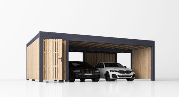 Dviguba medinė automobilio stoginė+sandėliukas Anika, 7.6x5.6, 42.50m² 1